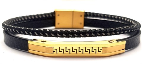 ​​Welch Mens Steel Leather Bracelet