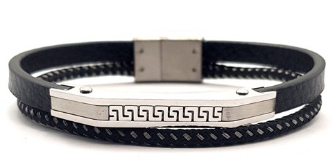 ​​Welch Mens Steel Leather Bracelet