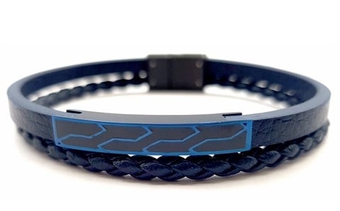 ​​​​​​​Welch Mens Steel Blue Leather Bracelet