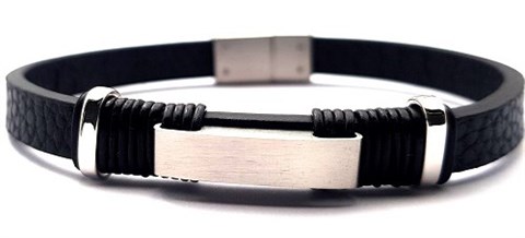 ​​​​​Welch Steel Black Leather Bracelet