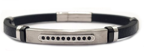 ​​Welch Mens Stone Steel Leather Bracelet