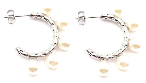 ​​​​​​​​Welch Steel Hoop Pearl Earrings