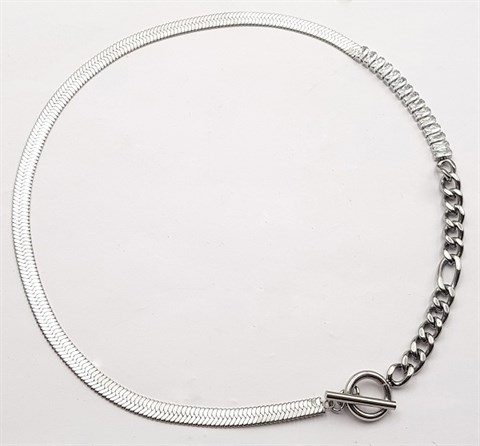 ​​​Welch Steel Italian Chain Baguette Stone Necklace