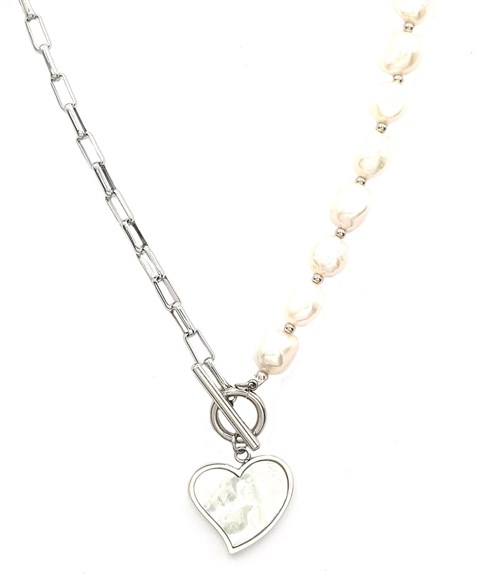 ​​Welch Steel Chain Heart Pearl Necklace