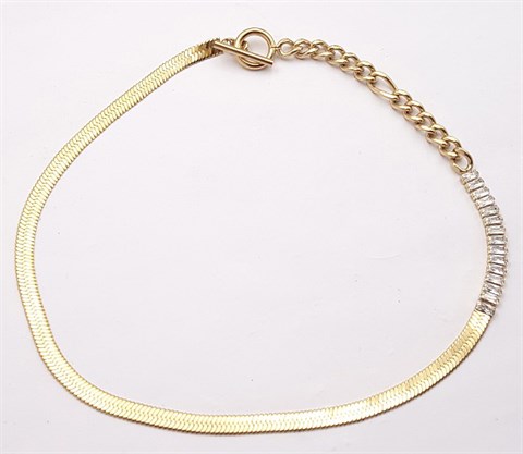 ​​​Welch Gold Steel Italian Chain Baguette Stone Necklace