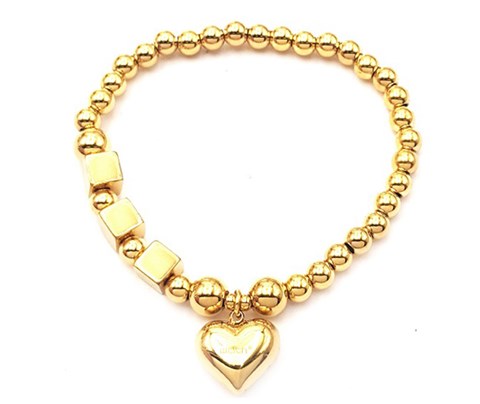 ​​​​Welch Gold Steel Heart Bead Bracelet