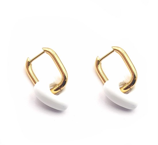 ​Welch Gold Steel Square Hoop Ceramic Earrings