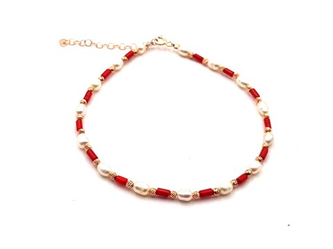 ​​​Welch Silver Coral Stone Pearl Anklet
