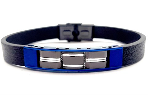 Welch Mens Blue Steel Leather Bracelet