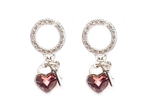​Welch Swarovski Stone Heart Key Earrings
