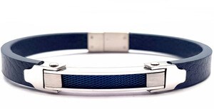 ​​Welch Mens Blue Steel Leather Bracelet