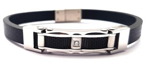 ​​​​​Welch Steel Mens Black Leather Solitaire Bracelet