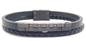 ​​Welch Mens Steel Stone Leather Bracelet