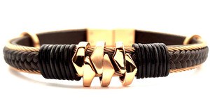 ​​​​​​Welch Steel Rope Brown Leather Bracelet