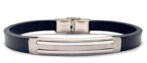​​Welch Mens Steel Leather Combination Bracelet