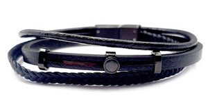 ​​Welch Mens Steel Leather Combination Bracelet