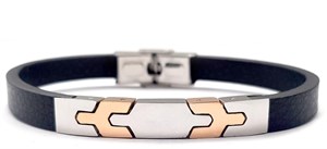​​Welch Mens Steel Leather Design Bracelet