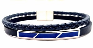 ​​​​​​​Welch Mens Steel Blue Leather Bracelet
