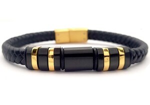 ​​​​Welch Gold Mens Steel Leather Bracelet