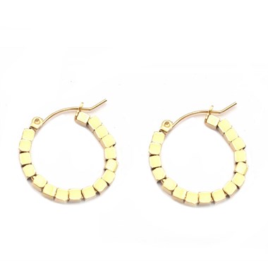​Welch Gold Steel Ring Square Cube Earrings