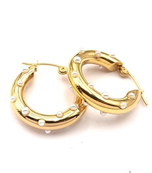 ​​​​​​​​​Welch Gold Steel Pearl Hoop Earrings