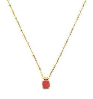​​Welch Gold Steel Square Red Necklace