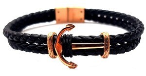 Welch Mens Steel Leather Anchor Bracelet