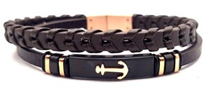Welch Mens Steel Brown Leather Anchor Bracelet