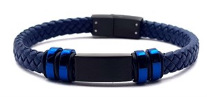 Welch Steel Mens Navy Blue Leather Bracelet