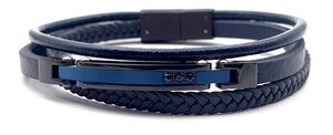 Welch Steel Mens Stone Navy Blue Leather Bracelet
