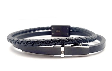 Welch Steel Diamond Leather Bracelet