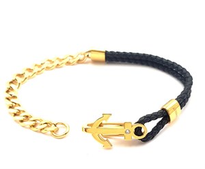Welch Steel Stone Anchor Leather Bracelet