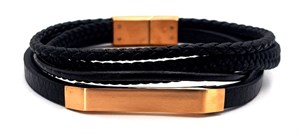 Welch Mens Steel Combined Leather Bracelet
