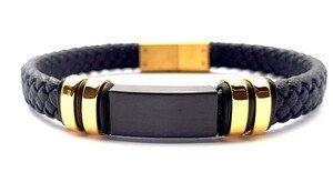 Welch Gold Steel Black Leather Bracelet
