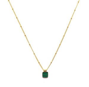 Welch Gold Steel Square Green Necklace
