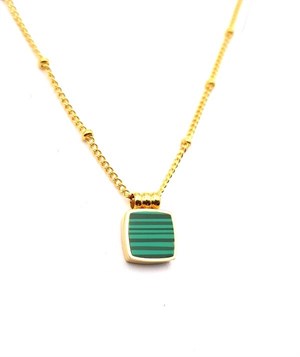 Welch Gold Steel Square Green Necklace