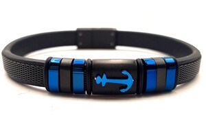 Welch Blue Steel Anchor Leather Bracelet