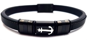 Welch Black Steel Anchor Leather Bracelet
