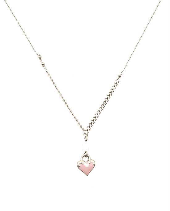 Welch Steel Heart Pink Enamel Necklace