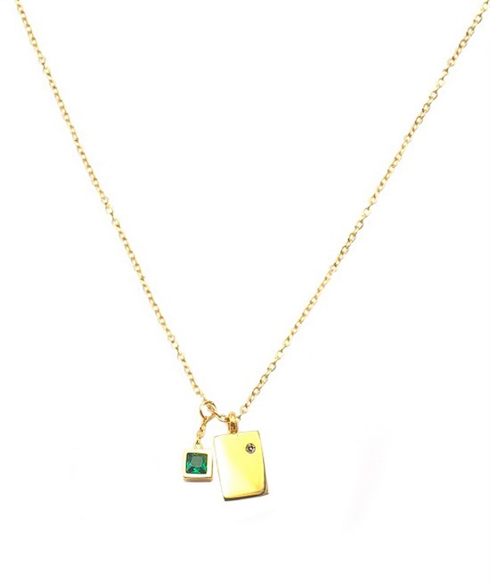 Welch Steel Green Stone Square Necklace