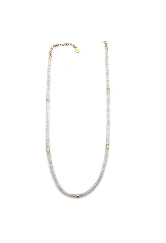 Welch Gold Steel Natural Blue Agate Stone Necklace