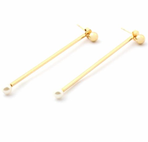 Welch Gold Steel Pearl Stud Earrings