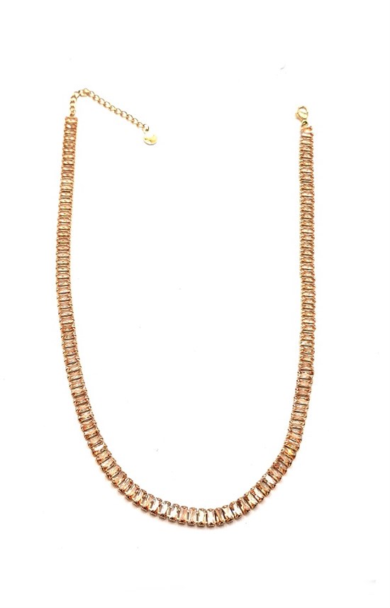 Welch Gold Steel Brown Baguette Stone Necklace
