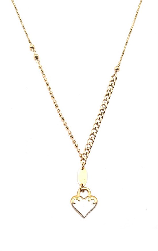Welch Gold Steel Heart Pearl Necklace
