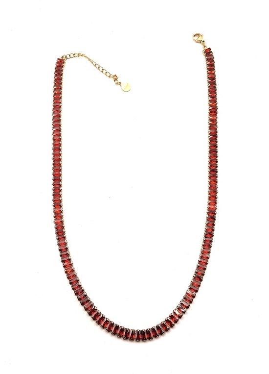 Welch Gold Steel Red Baguette Stone Necklace