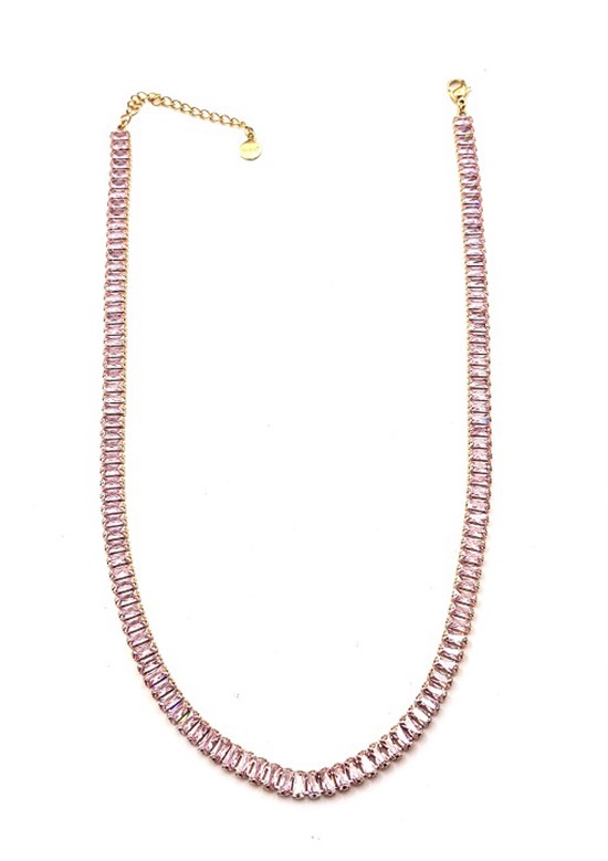 Welch Gold Steel Pink Baguette Stone Necklace