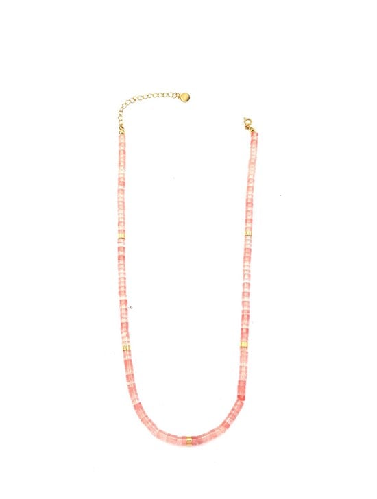 Welch Gold Steel Rose Quartz Natural Stone Necklace