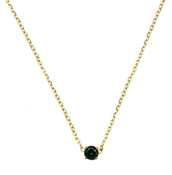 Welch Gold Steel Green Solitaire Necklace
