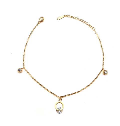 Welch Gold Steel Chain Stone Anklet